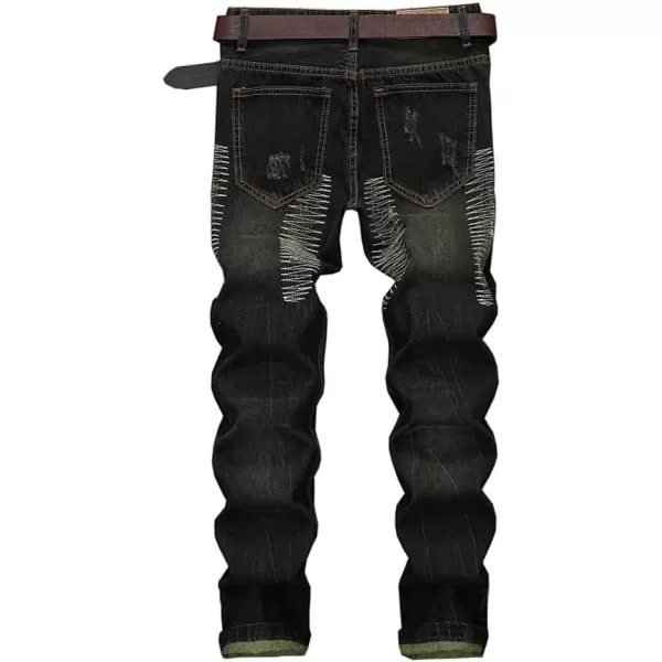 IDEALSANXUN Mens Printed Pattern Biker Jeans Ripped Slim Denim PantsBlack 164
