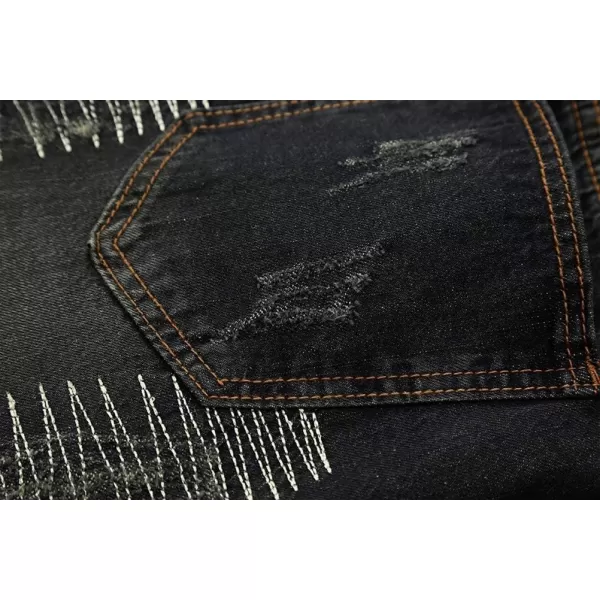IDEALSANXUN Mens Printed Pattern Biker Jeans Ripped Slim Denim PantsBlack 164