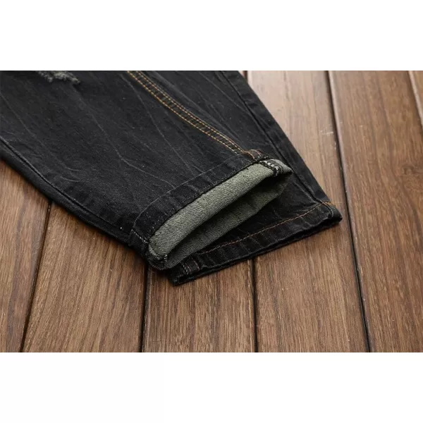 IDEALSANXUN Mens Printed Pattern Biker Jeans Ripped Slim Denim PantsBlack 164