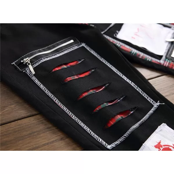 IDEALSANXUN Mens Printed Pattern Biker Jeans Ripped Slim Denim PantsBlack 5501