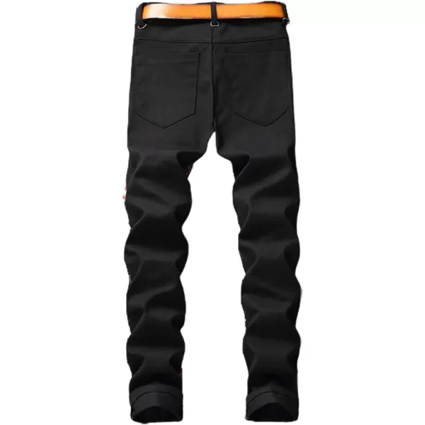 IDEALSANXUN Mens Printed Pattern Biker Jeans Ripped Slim Denim PantsBlack 5501