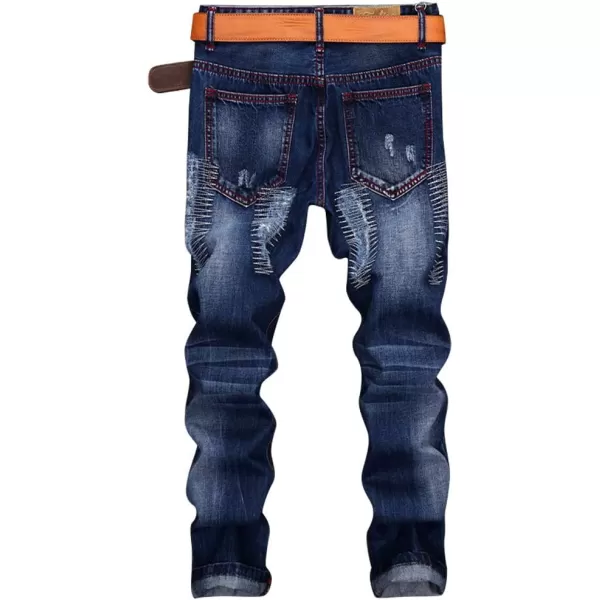 IDEALSANXUN Mens Printed Pattern Biker Jeans Ripped Slim Denim PantsBlue 164