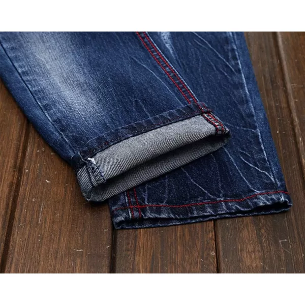 IDEALSANXUN Mens Printed Pattern Biker Jeans Ripped Slim Denim PantsBlue 164