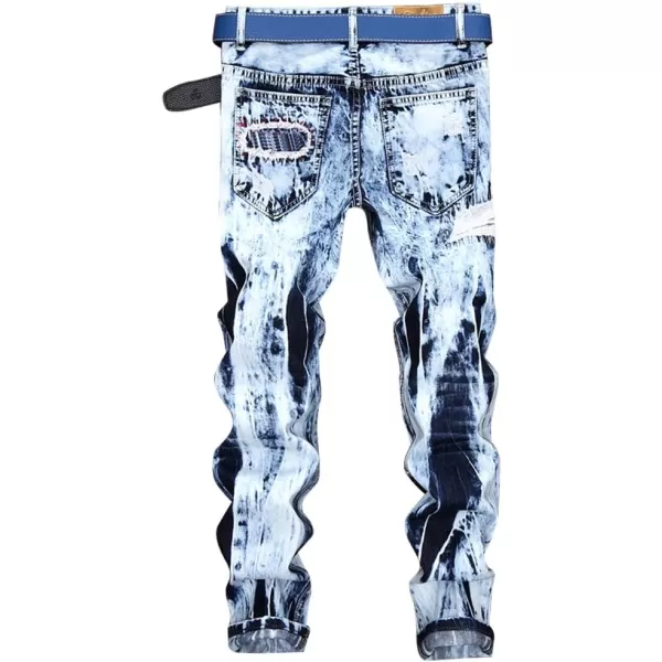 IDEALSANXUN Mens Printed Pattern Biker Jeans Ripped Slim Denim PantsLight Blue 167