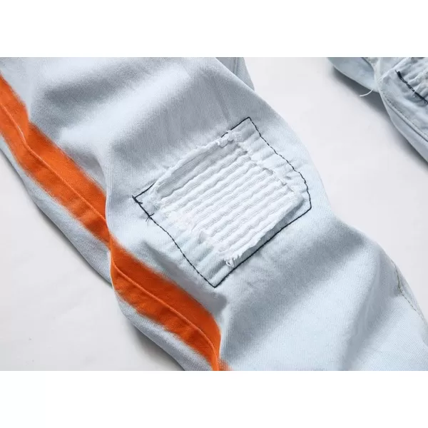IDEALSANXUN Mens Printed Pattern Biker Jeans Ripped Slim Denim PantsLight Blue With Striped