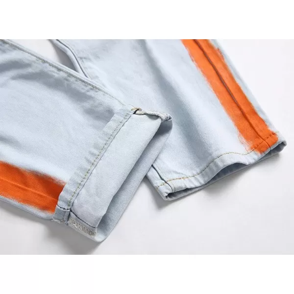 IDEALSANXUN Mens Printed Pattern Biker Jeans Ripped Slim Denim PantsLight Blue With Striped