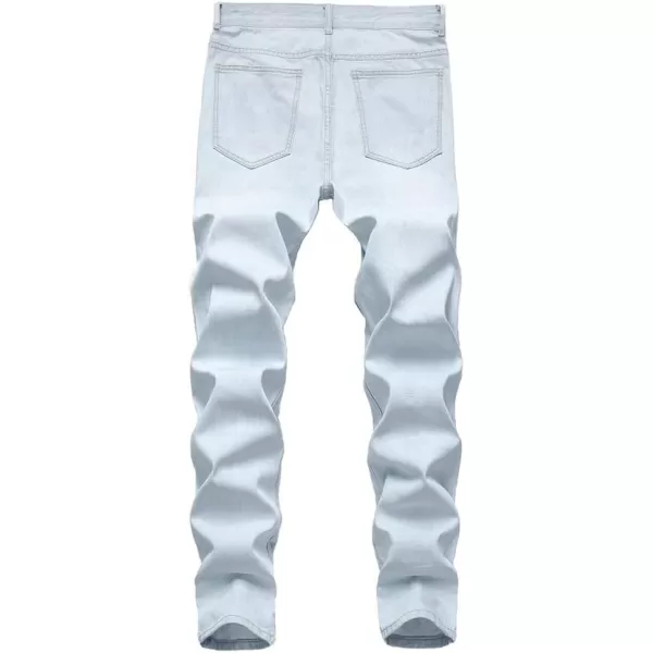 IDEALSANXUN Mens Printed Pattern Biker Jeans Ripped Slim Denim PantsLight Blue With Striped
