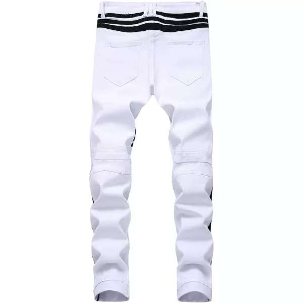 IDEALSANXUN Mens Printed Pattern Biker Jeans Ripped Slim Denim PantsWhite 103Stretch