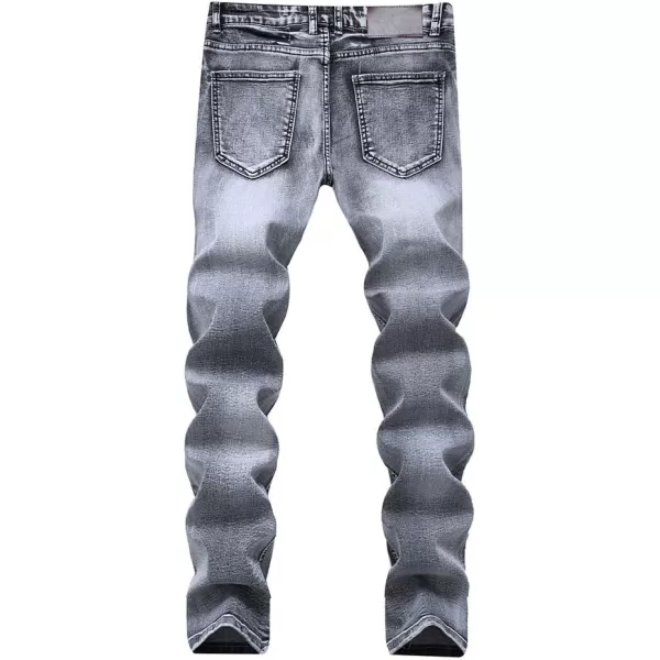 IDEALSANXUN Mens Skinny Stretchy Tight Jeans Slim Moto Biker Denim PantsGrey