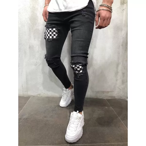 IDEALSANXUN Mens Stretch Skinny Jeans Pattern Slim Fit Ripped JeansBlack 011