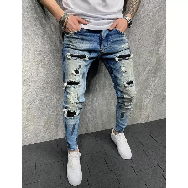 IDEALSANXUN Mens Stretch Skinny Jeans Pattern Slim Fit Ripped JeansBlue 21