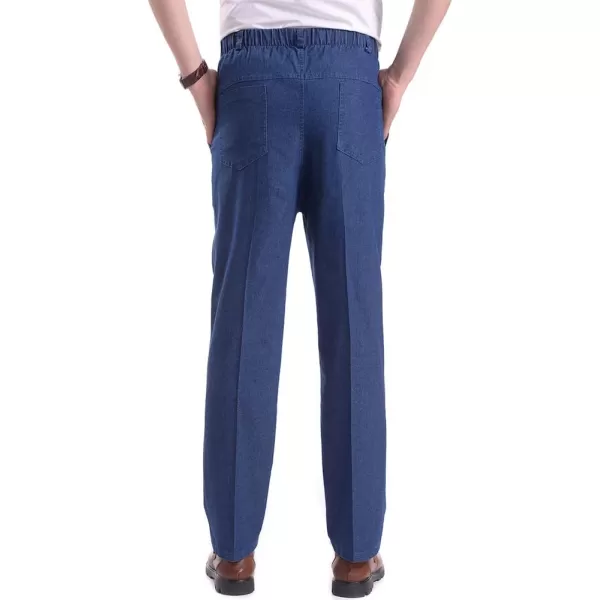 IDEALSANXUN Mens Thin Jeans Elastic Waist Loose Fit Denim PantsDark Blue