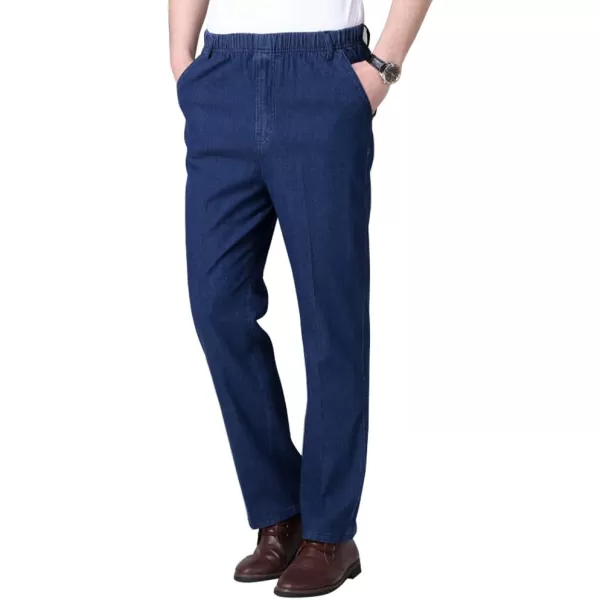 IDEALSANXUN Mens Thin Jeans Elastic Waist Loose Fit Denim PantsMid Blue
