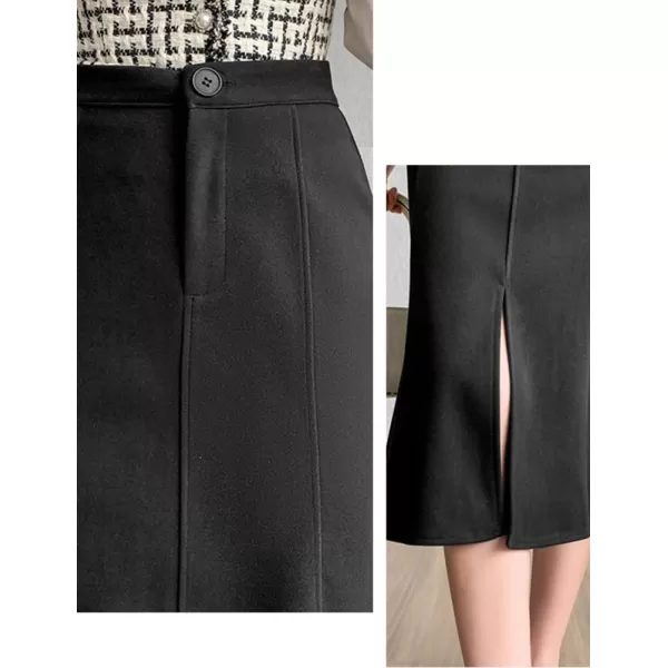 IDEALSANXUN Mermaid Maxi Skirt for Women Bodycon High Waisted Ruffle Fall Winter Long Wool Skirts with SlitBlack