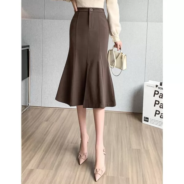 IDEALSANXUN Mermaid Maxi Skirt for Women Bodycon High Waisted Ruffle Fall Winter Long Wool Skirts with SlitCoffee