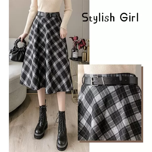 IDEALSANXUN Midi Plaid Skirts for Womens High Waist Pleated SkirtsBlack