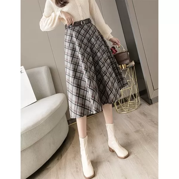 IDEALSANXUN Midi Plaid Skirts for Womens High Waist Pleated SkirtsCoffee