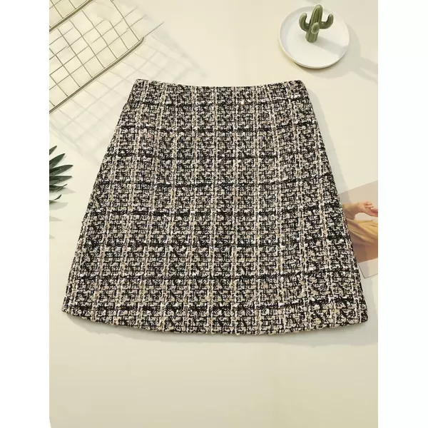 IDEALSANXUN Mini Skirts for Women Trendy High Waisted Fall Winter Tweed Short Skirt Bodycon Plaid SkirtBeige