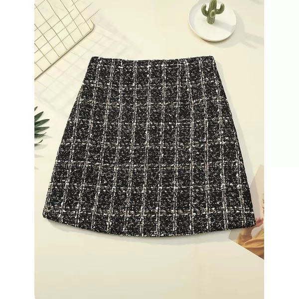 IDEALSANXUN Mini Skirts for Women Trendy High Waisted Fall Winter Tweed Short Skirt Bodycon Plaid SkirtBlack