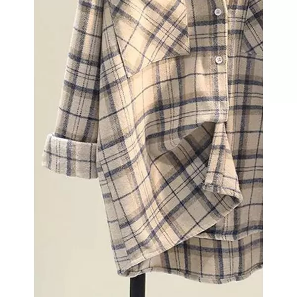 IDEALSANXUN Plaid Fall Shirts for Women 2023 Long Sleeve Shirt Button Down Jacket Casual Wool Jackets Coats with PocketsBeige