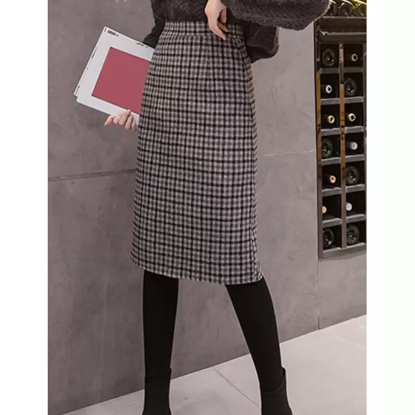 IDEALSANXUN Plaid Midi Skirt for Women High Waisted A Line Pencil Fall Winter SkirtBlack