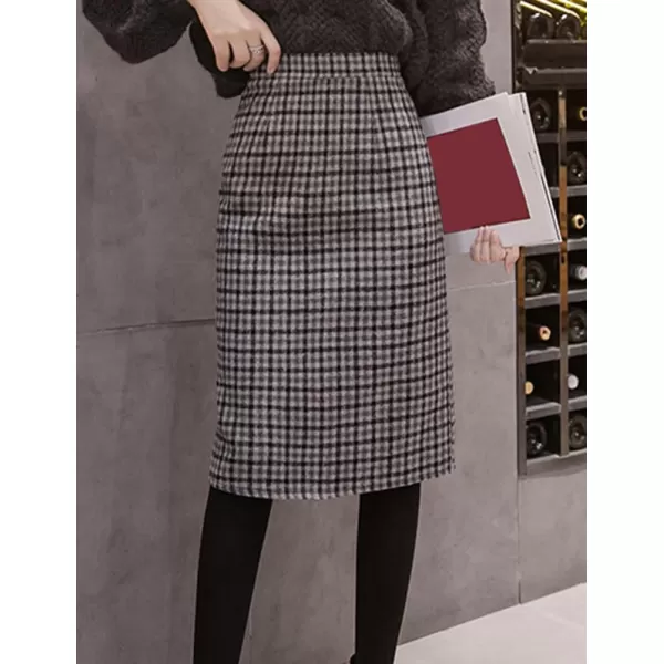 IDEALSANXUN Plaid Midi Skirt for Women High Waisted A Line Pencil Fall Winter SkirtBlack