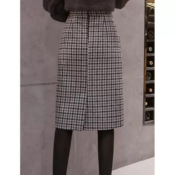 IDEALSANXUN Plaid Midi Skirt for Women High Waisted A Line Pencil Fall Winter SkirtBlack