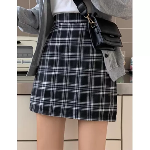 IDEALSANXUN Plaid Mini Skirt for Women High Wisted A Line Fall Winter 2023 Short SkirtBlack