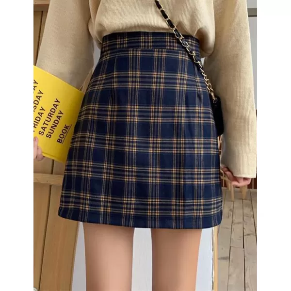 IDEALSANXUN Plaid Mini Skirt for Women High Wisted A Line Fall Winter 2023 Short SkirtNavy