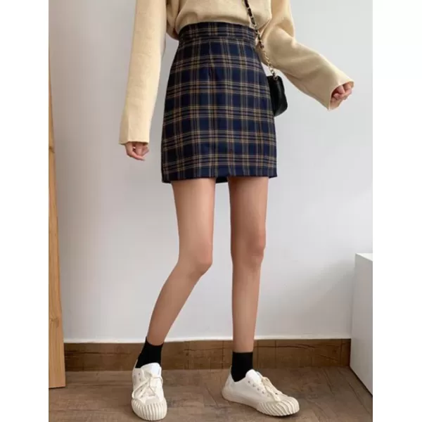 IDEALSANXUN Plaid Mini Skirt for Women High Wisted A Line Fall Winter 2023 Short SkirtNavy