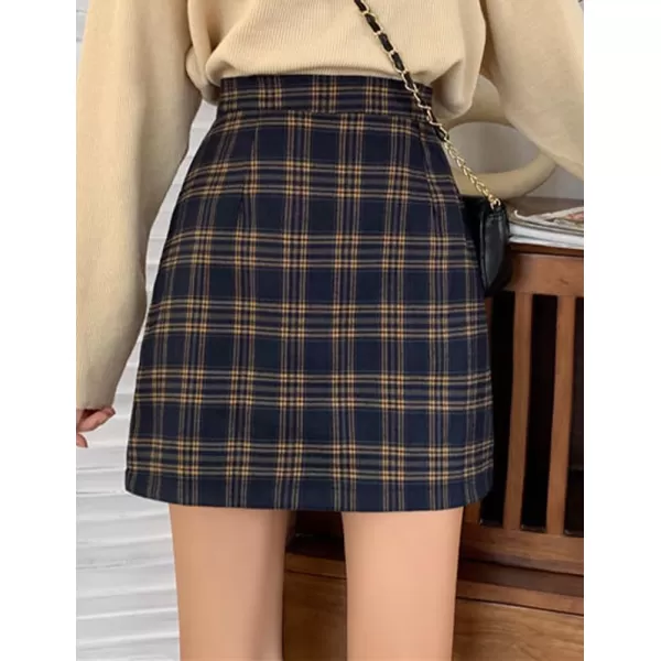 IDEALSANXUN Plaid Mini Skirt for Women High Wisted A Line Fall Winter 2023 Short SkirtNavy