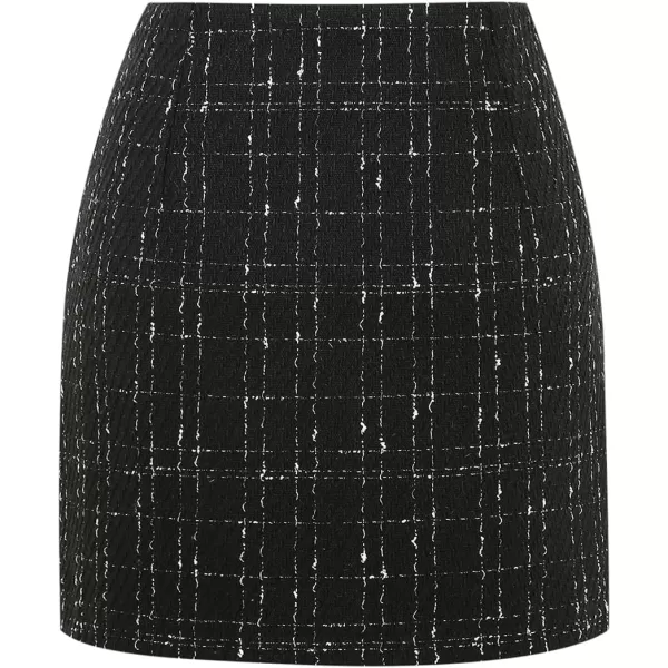 IDEALSANXUN Plaid Mini Skirts for Women Fall Winter High Waisted Short Bodycon Tweed SkirtsBlack