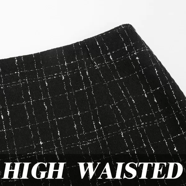 IDEALSANXUN Plaid Mini Skirts for Women Fall Winter High Waisted Short Bodycon Tweed SkirtsBlack