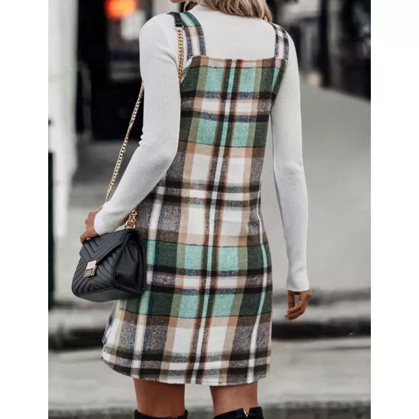 IDEALSANXUN Plaid Overall Dress for Women 2023 Fall Winter Sleeveless Plaid Dresses with PocketsGreen