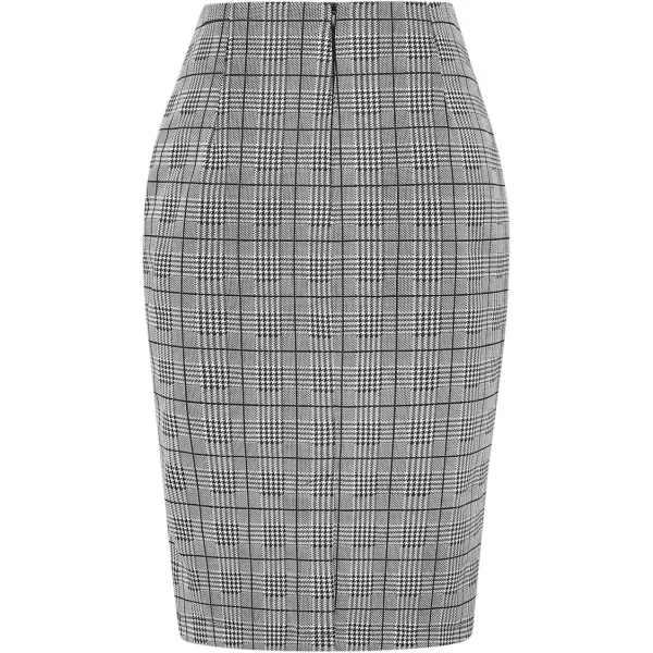 IDEALSANXUN Plaid Skirts for Women High Waist Knee Length Stretch Bodycon Midi Pencil Skirts with SlitGrey