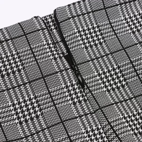 IDEALSANXUN Plaid Skirts for Women High Waist Knee Length Stretch Bodycon Midi Pencil Skirts with SlitGrey