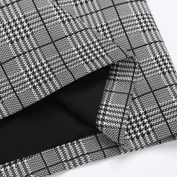 IDEALSANXUN Plaid Skirts for Women High Waist Knee Length Stretch Bodycon Midi Pencil Skirts with SlitGrey