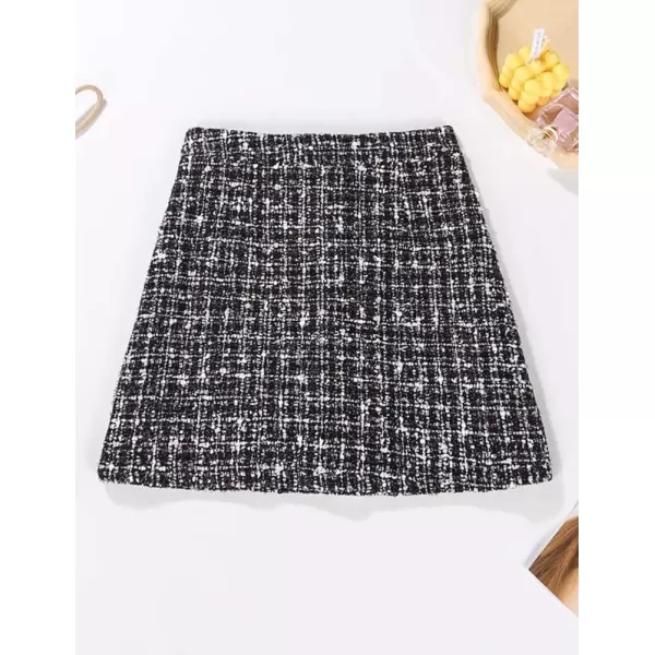 IDEALSANXUN Plaid Skirts for Women Trendy 2023 High Waisted A Line Bodycon Tweed Mini SkirtBlack