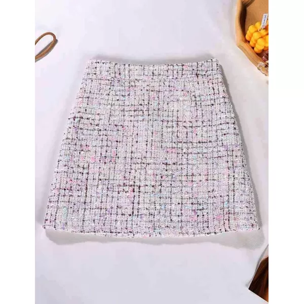 IDEALSANXUN Plaid Skirts for Women Trendy 2023 High Waisted A Line Bodycon Tweed Mini SkirtWhite