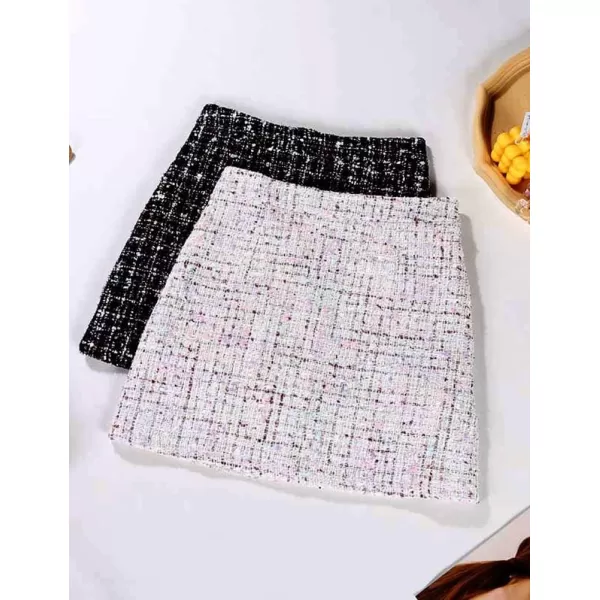 IDEALSANXUN Plaid Skirts for Women Trendy 2023 High Waisted A Line Bodycon Tweed Mini SkirtWhite
