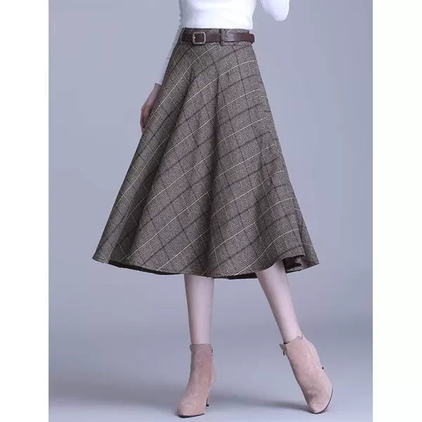 IDEALSANXUN Plaid Skirts for Womens High Waist Aline Flared Midi SkirtsCoffee
