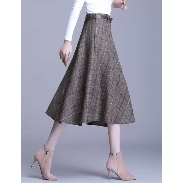 IDEALSANXUN Plaid Skirts for Womens High Waist Aline Flared Midi SkirtsCoffee