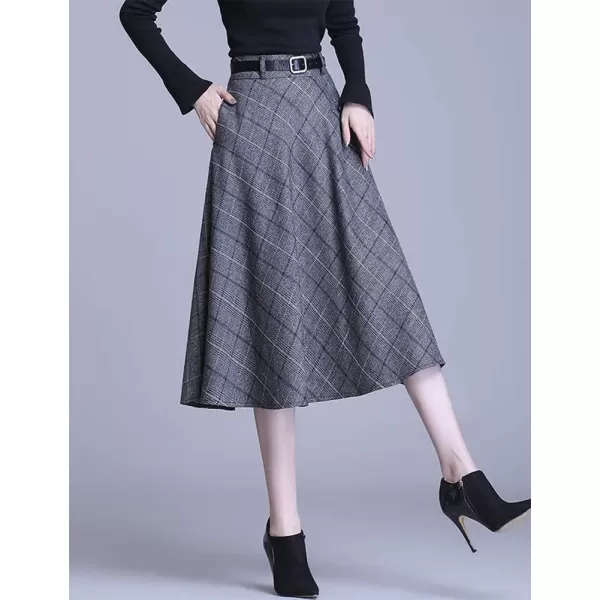 IDEALSANXUN Plaid Skirts for Womens High Waist Aline Flared Midi SkirtsGrey