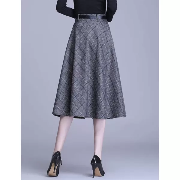 IDEALSANXUN Plaid Skirts for Womens High Waist Aline Flared Midi SkirtsGrey