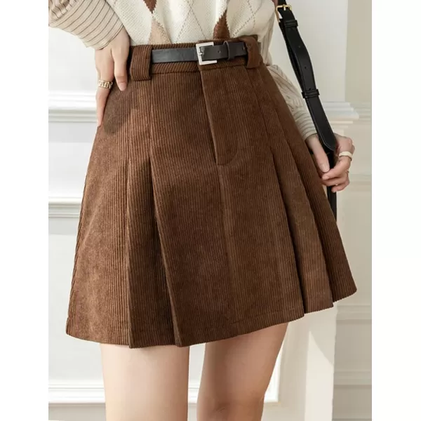 IDEALSANXUN Pleated Corduroy Mini Skirt for Women High Waisted Flared A Line Short SkirtCoffee