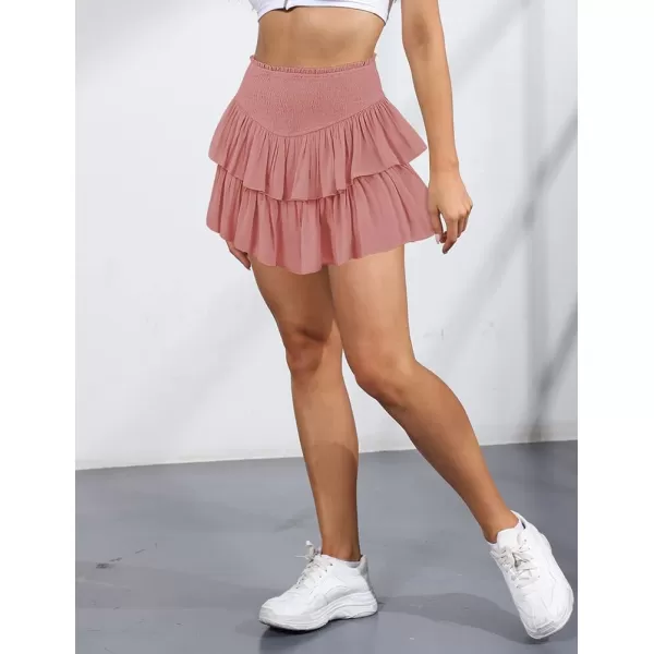 IDEALSANXUN Pleated Ruffle Mini Skirts for Teen Girls Cute Preppy ClothesPink