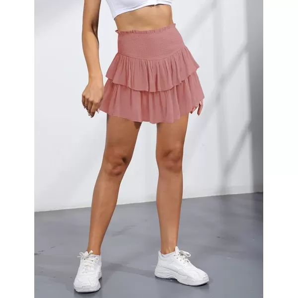 IDEALSANXUN Pleated Ruffle Mini Skirts for Teen Girls Cute Preppy ClothesPink