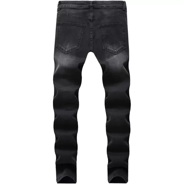 IDEALSANXUN Ripped Jeans Men Pattern Straight Leg Skinny Slim Fit Stretch JeansBlack 209