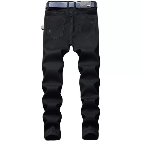 IDEALSANXUN Ripped Jeans Men Pattern Straight Leg Skinny Slim Fit Stretch JeansBlack