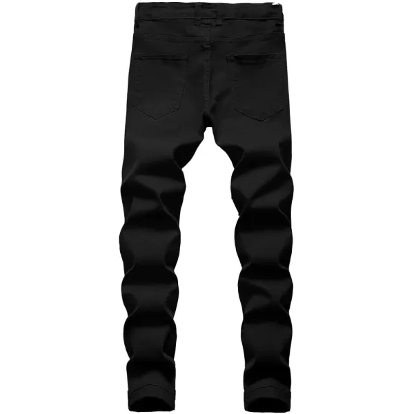 IDEALSANXUN Ripped Jeans Men Pattern Straight Leg Skinny Slim Fit Stretch JeansBlack 499